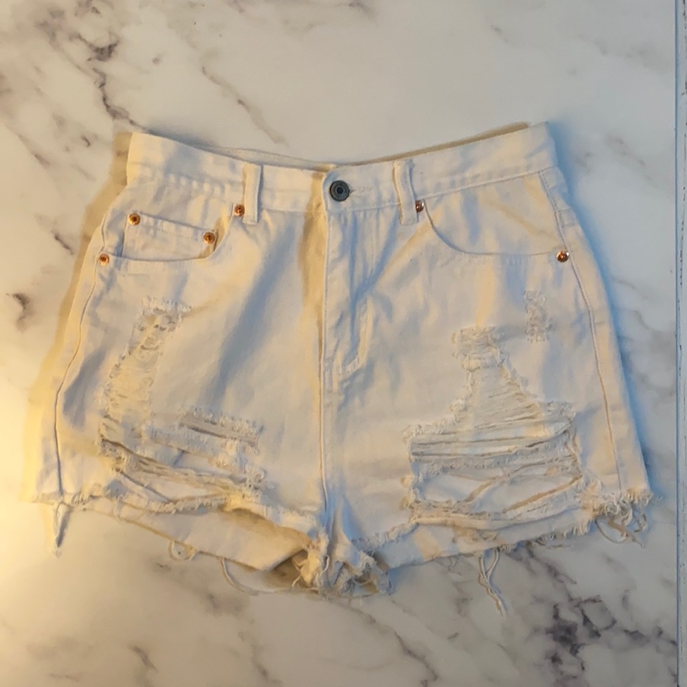 JLUXLABEL White Denim Ripped Jean Shorts